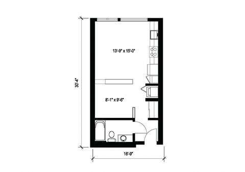 Floor plan for studio, 1 bath, 476 sqft